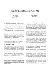Provably Secure Ciphertext Policy ABE Ling Cheung MIT