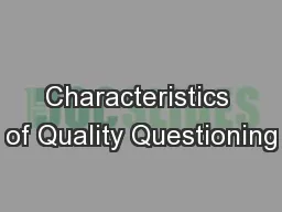 Characteristics of Quality Questioning