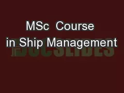 MSc  Course in Ship Management