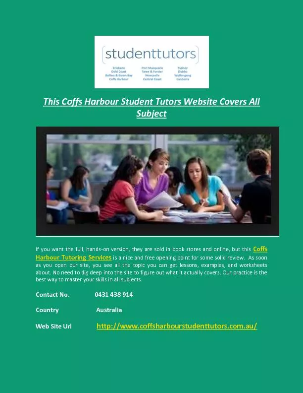 This Coffs Harbour Student Tutors Website Covers All Subject