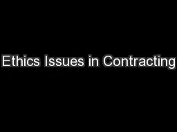 Ethics Issues in Contracting