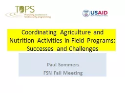 Coordinating Agriculture and Nutrition Activities in Field