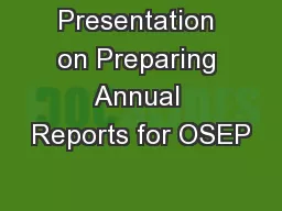 Presentation on Preparing Annual Reports for OSEP