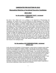 CANDIDATES FOR ELECTION IN  Biographica l Sketches of
