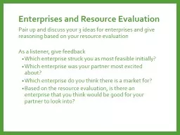 Enterprises and Resource Evaluation