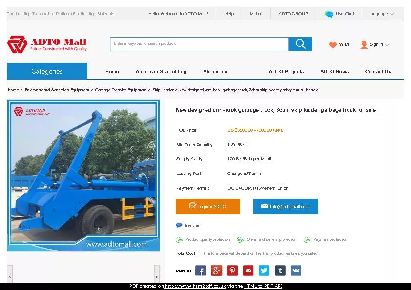 PDF-New designed arm-hook garbage truck, 8cbm skip loader garbage truck for sale