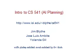 Intro to CS 541 (AI Planning)