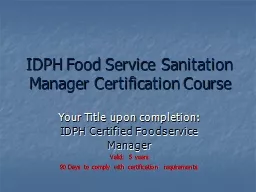 IDPH Food Service Sanitation Manager Certification Course