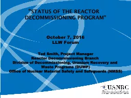 “ Status of the ReACTOR  Decommissioning Program”