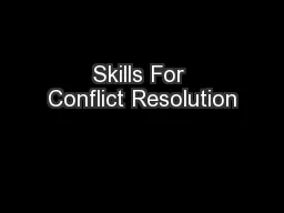 Skills For Conflict Resolution