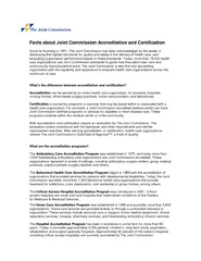 Facts about Joint Commission Accreditation and Certifi