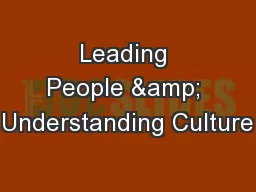 Leading People & Understanding Culture