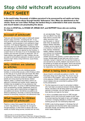 Stop child witchcraft accusations FACT SHEET In the wo