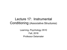 Lecture 17:  Instrumental Conditioning