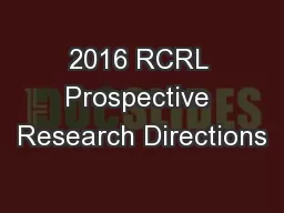 2016 RCRL Prospective Research Directions