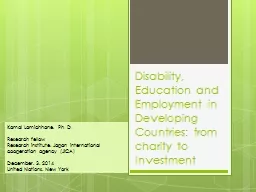 Disability, Education and Employment in Developing Countrie