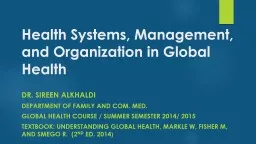 H ealth Systems, Management, and Organization in Global Hea