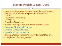 Honors Paideia A 1/26/2016