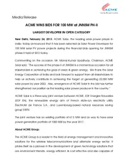 Media Release ACME WINS BIDS FOR  MW at JNNSM PHII LAR