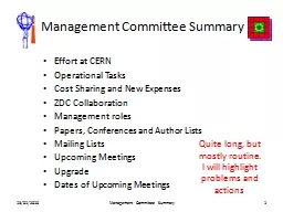 Management Committee Summary