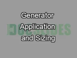 Generator Application and Sizing
