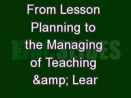 From Lesson Planning to the Managing of Teaching & Lear