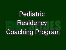 Pediatric Residency Coaching Program