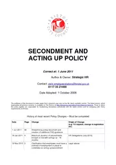 SECONDMENT AND ACTING UP POLICY Correct at  June  Auth