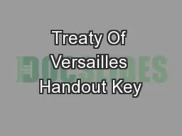 Treaty Of Versailles Handout Key