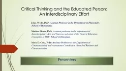 Critical Thinking and the Educated Person: An Interdiscipli