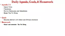 Daily Agenda, Goals, & Homework