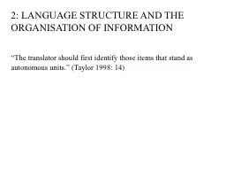 2: LANGUAGE STRUCTURE AND THE ORGANISATION OF INFORMATION