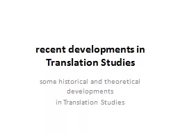 recent developments in Translation Studies
