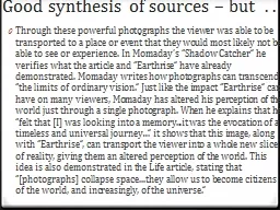Good synthesis of sources – but  . . .