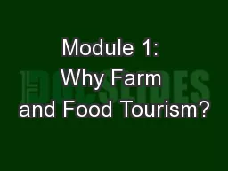 Module 1: Why Farm and Food Tourism?