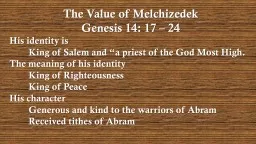 The Value of Melchizedek