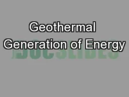 Geothermal Generation of Energy