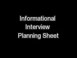 Informational Interview Planning Sheet