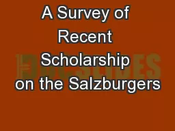 A Survey of Recent Scholarship on the Salzburgers