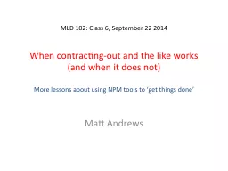 MLD 102: Class 6, September 22 2014
