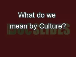 What do we mean by Culture?