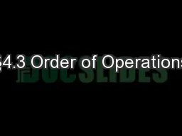§4.3 Order of Operations