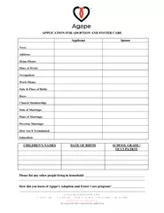 of APPLICATION FOR ADOPTION AND FOSTER CARE Applicant