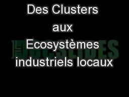Des Clusters aux Ecosystèmes industriels locaux