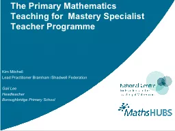 The Primary Mathematics  Teaching for  Mastery Specialist T