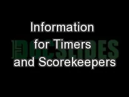 Information for Timers and Scorekeepers