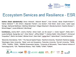 Ecosystem Services and Resilience - ESR