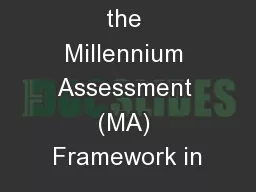 Application of the Millennium Assessment (MA) Framework in