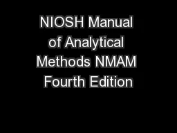 NIOSH Manual of Analytical Methods NMAM Fourth Edition