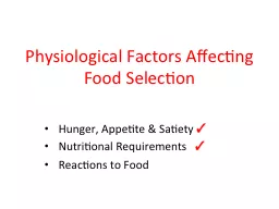 Physiological Factors Affecting Food Selection